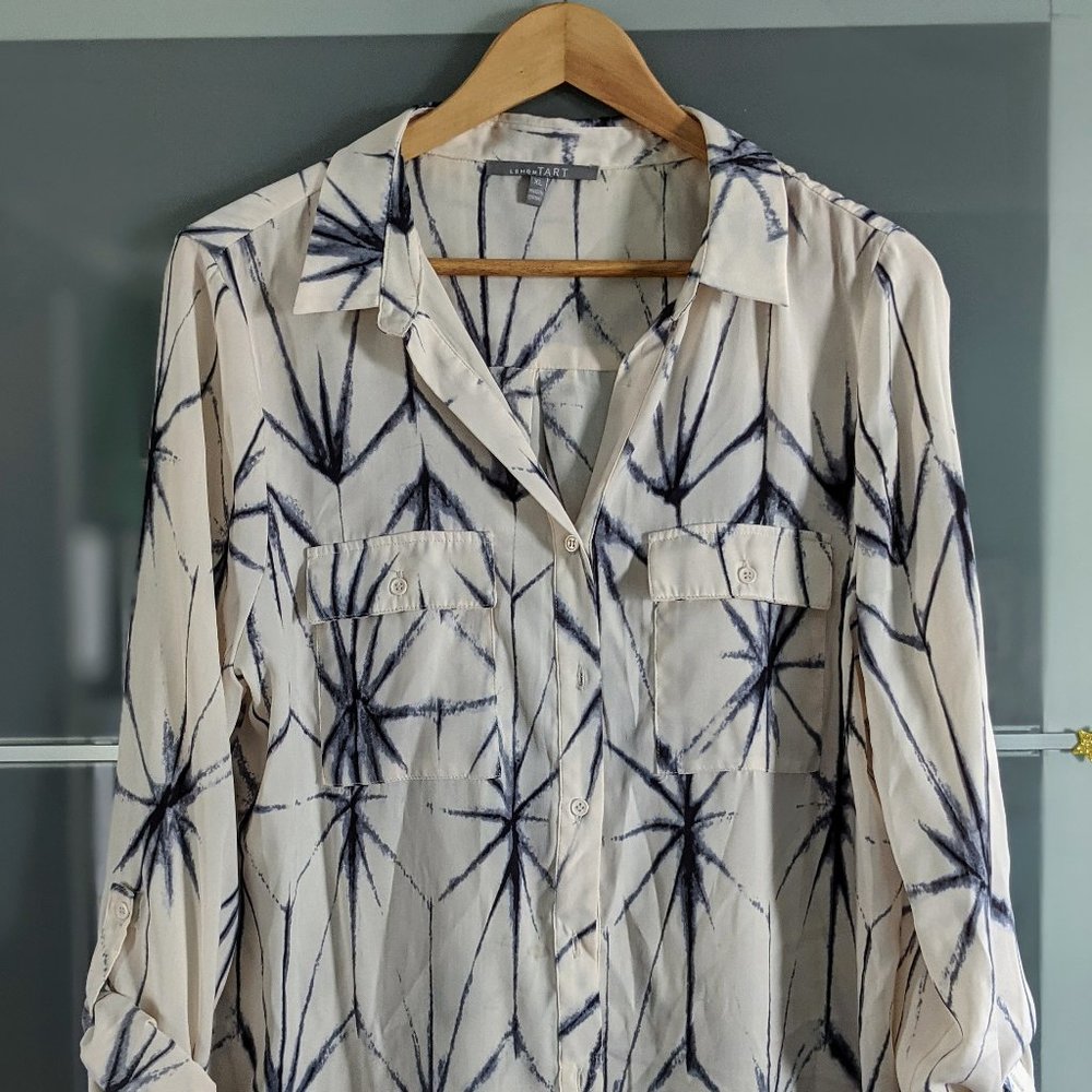 Cream and Blue Printed Button Up Shirt